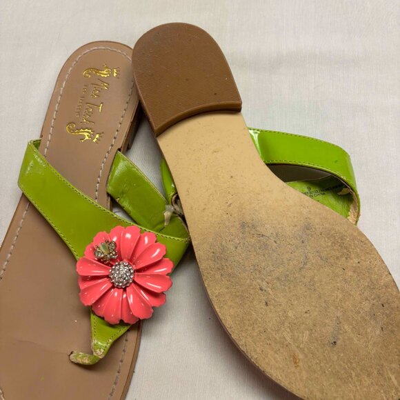 Lime Green with Pink Flower MISS TRISH of CAPRI sandals 9 - Picture 2 of 2